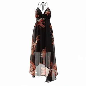 White House Black Market Floral Maxi Dress With High-Low Hemline Size 12
